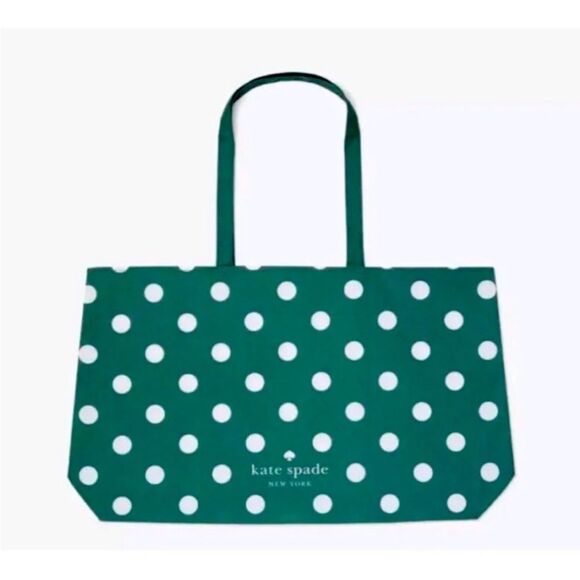 Kate Spade Large Beach Shop Toy Reusable Tote Bag Green White Polka Dot - Picture 1 of 12